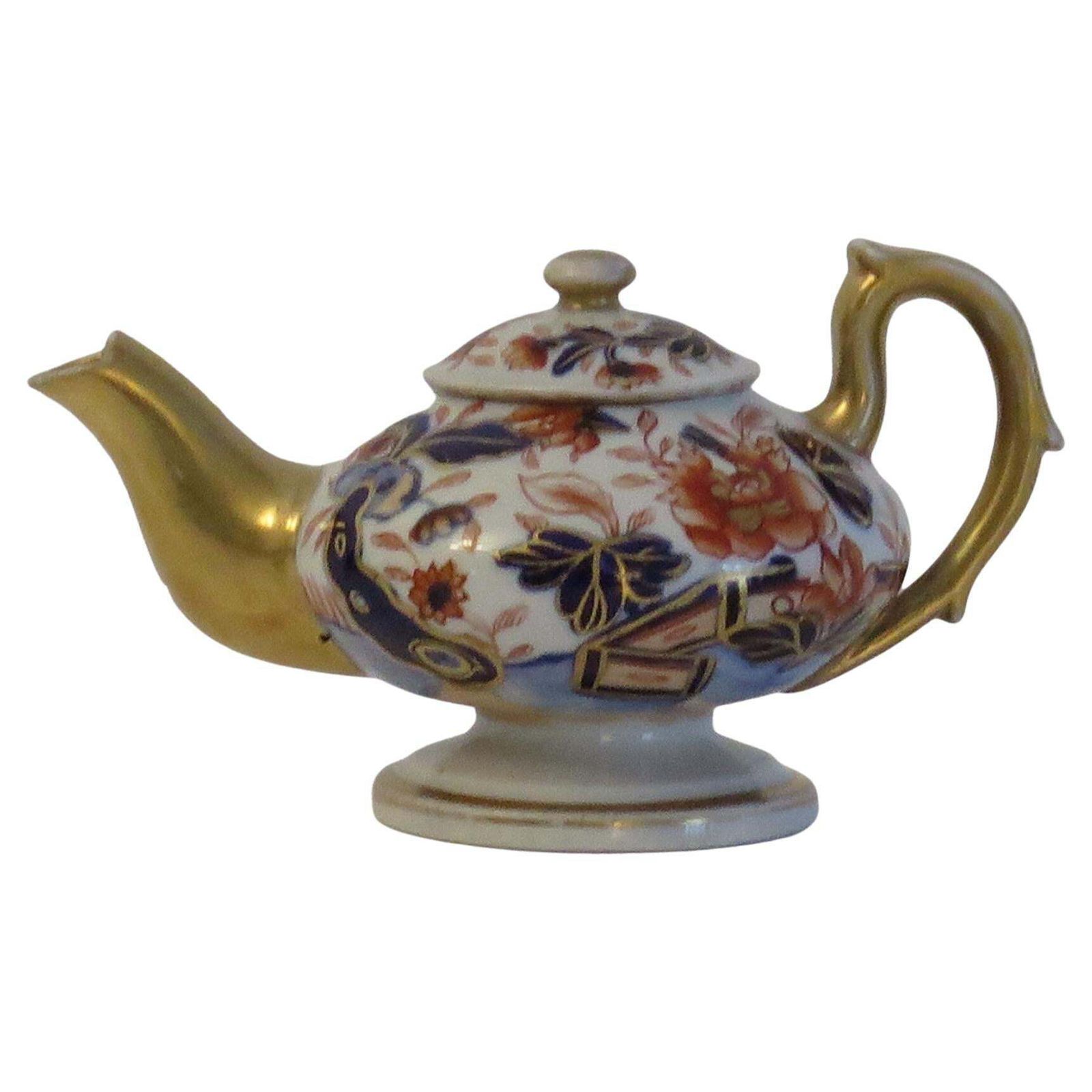 Rare Mason's Ironstone Miniature Teapot In Fence Japan Pattern, Circa 1820