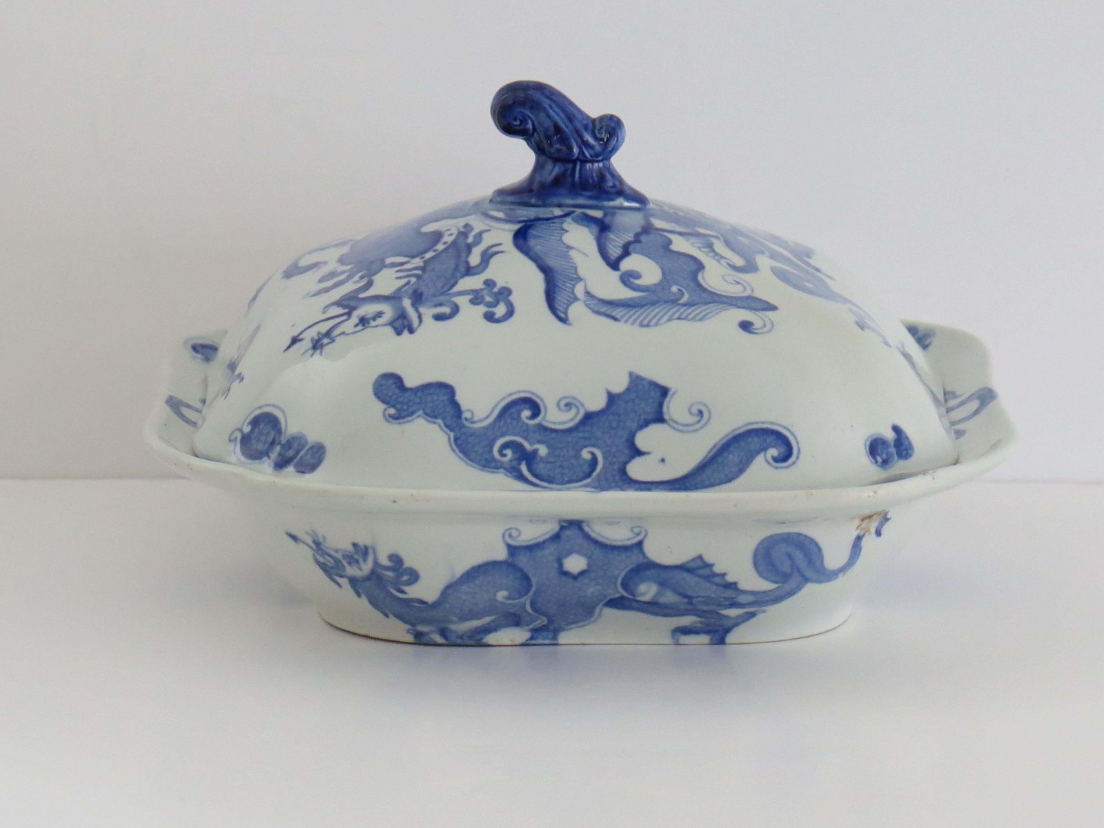 Georgian Mason's Ironstone Serving Dish & Cover In Chinese Dragon Ptn, Ca 1818 photo vintage