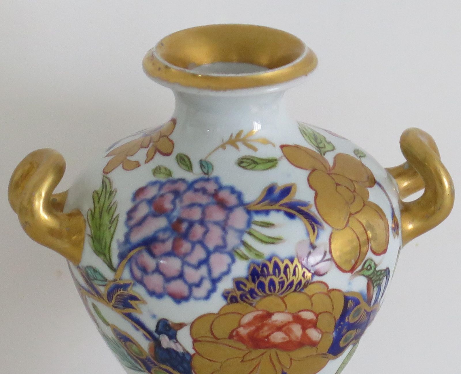 Rare Pair Masons Ironstone Small Vases Fence Rock & Gold Flower Pattern, Ca 1820 photo buy