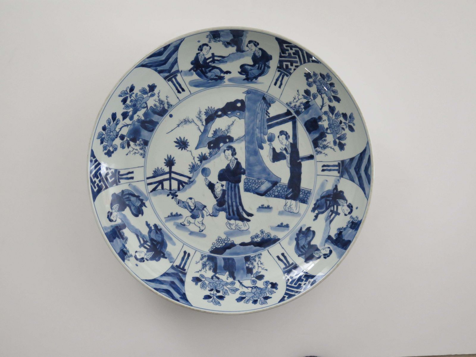 Large Chinese Export Dish Or Plate Porcelain Blue & White 17 Inch Dia, Ca 1920s photo for sale