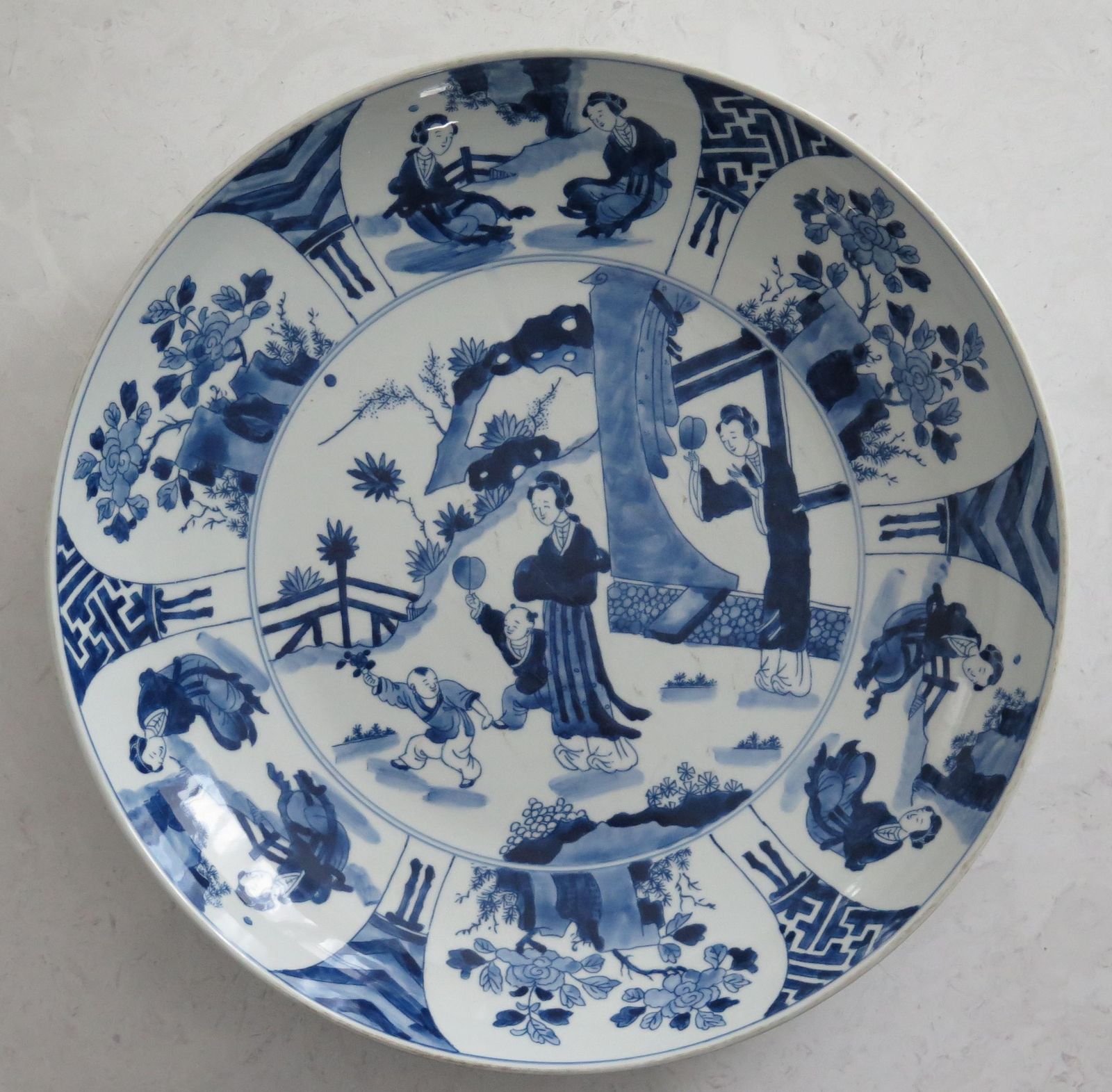 Large Chinese Export Dish Or Plate Porcelain Blue & White 17 Inch Dia, Ca 1920s photo 575.0