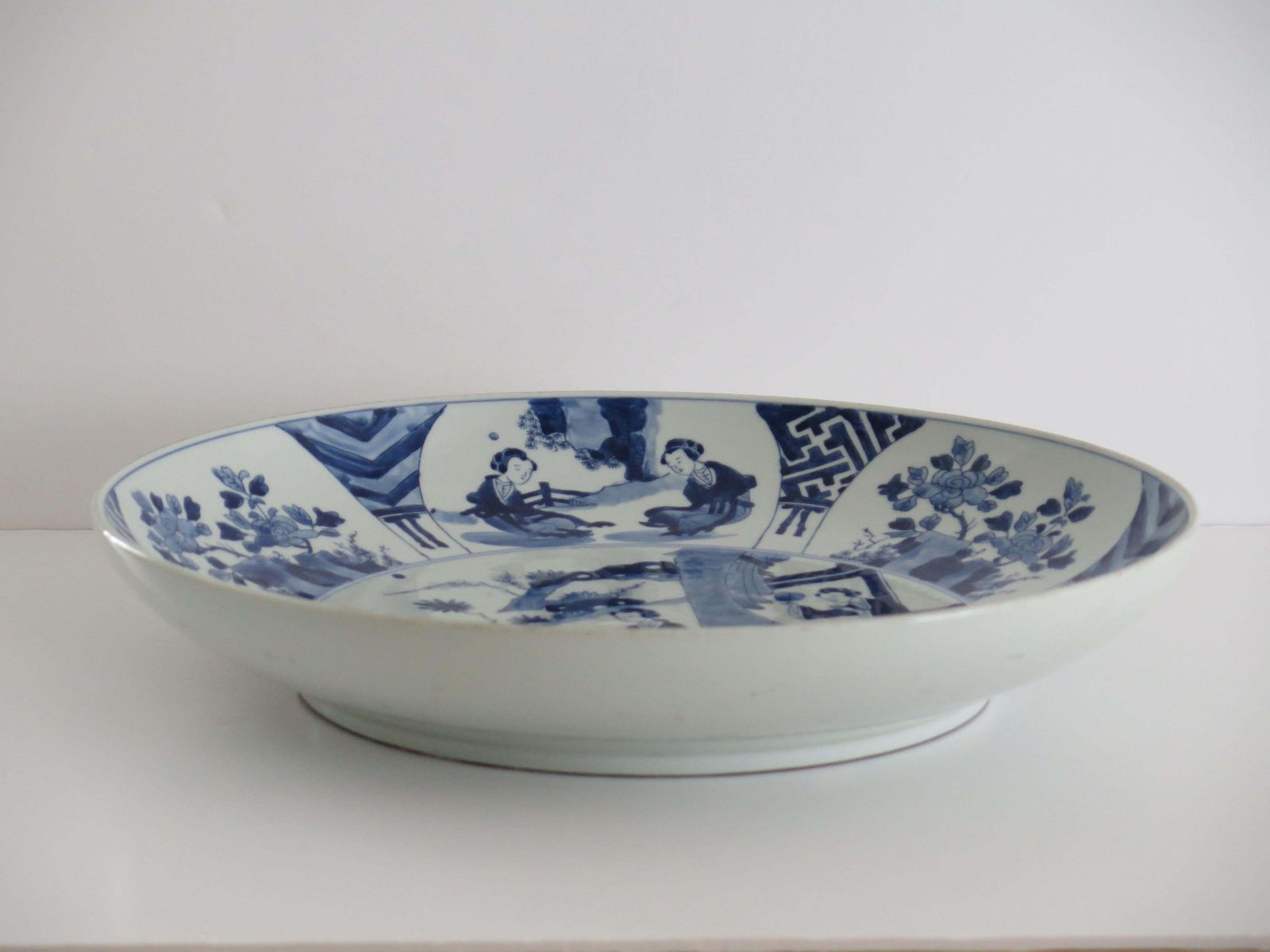 Large Chinese Export Dish Or Plate Porcelain Blue & White 17 Inch Dia, Ca 1920s photo vinterior