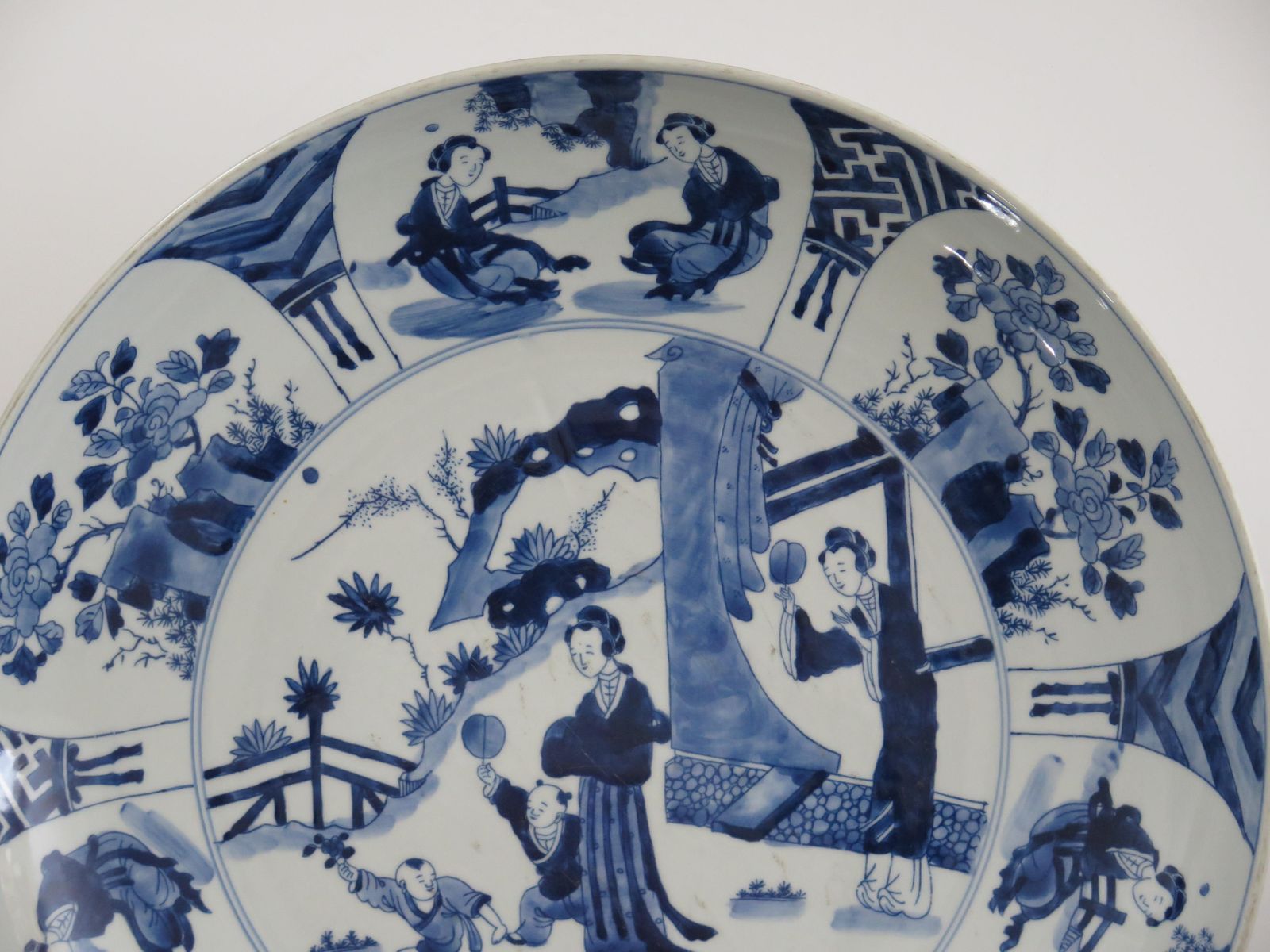 Large Chinese Export Dish Or Plate Porcelain Blue & White 17 Inch Dia, Ca 1920s photo vintage