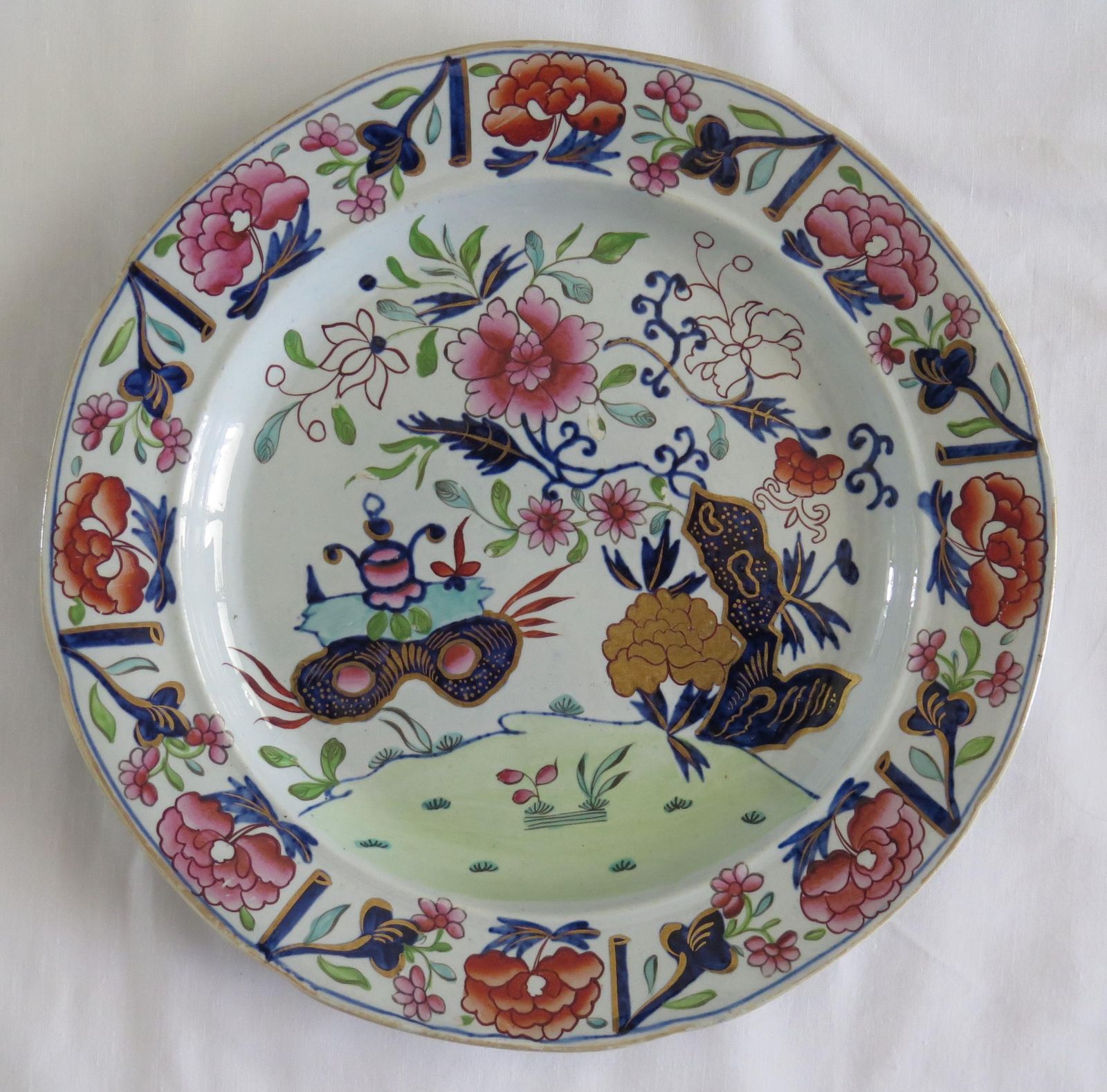 Set Of Six Masons Dinner Plates In Small Vase Flowers And Rocks Ptn, Ca 1818 photo buy