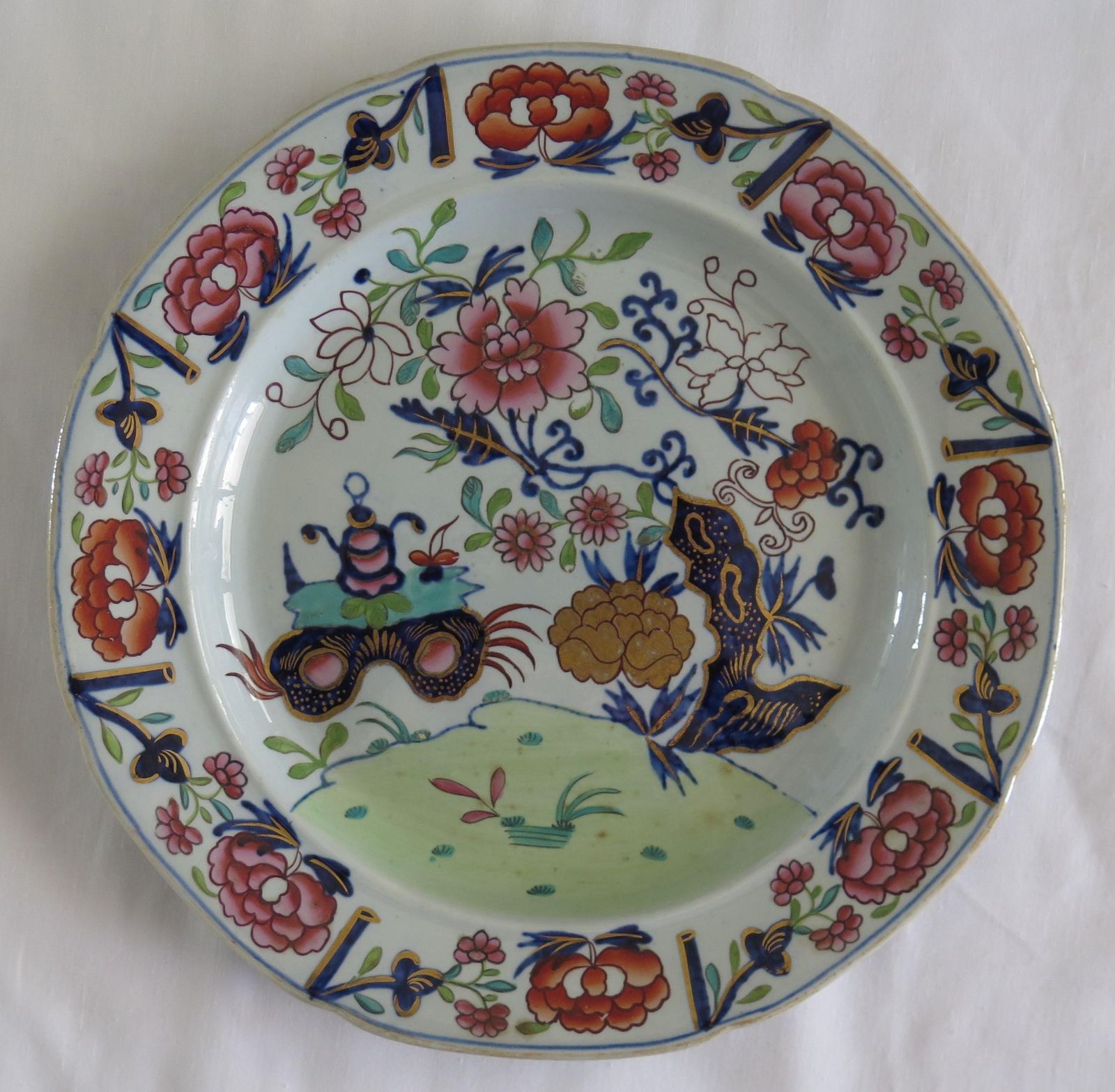 Home Decor Set Of Six Masons Dinner Plates In Small Vase Flowers And Rocks Ptn, Ca 1818 photo