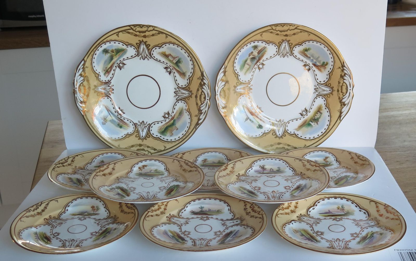 Set Of Ten Desert Plates By Rockingham Porcelain Hand Painted Scenes, Circa 1825 photo furniture