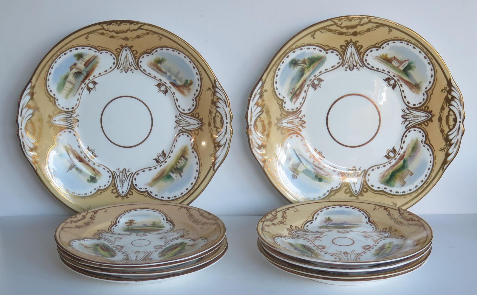 Set Of Ten Desert Plates By Rockingham Porcelain Hand Painted Scenes, Circa 1825 photo Home Decor