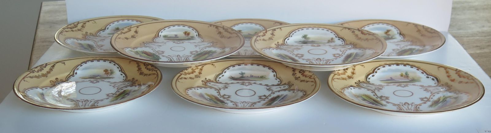 photo furniture Set Of Ten Desert Plates By Rockingham Porcelain Hand Painted Scenes, Circa 1825