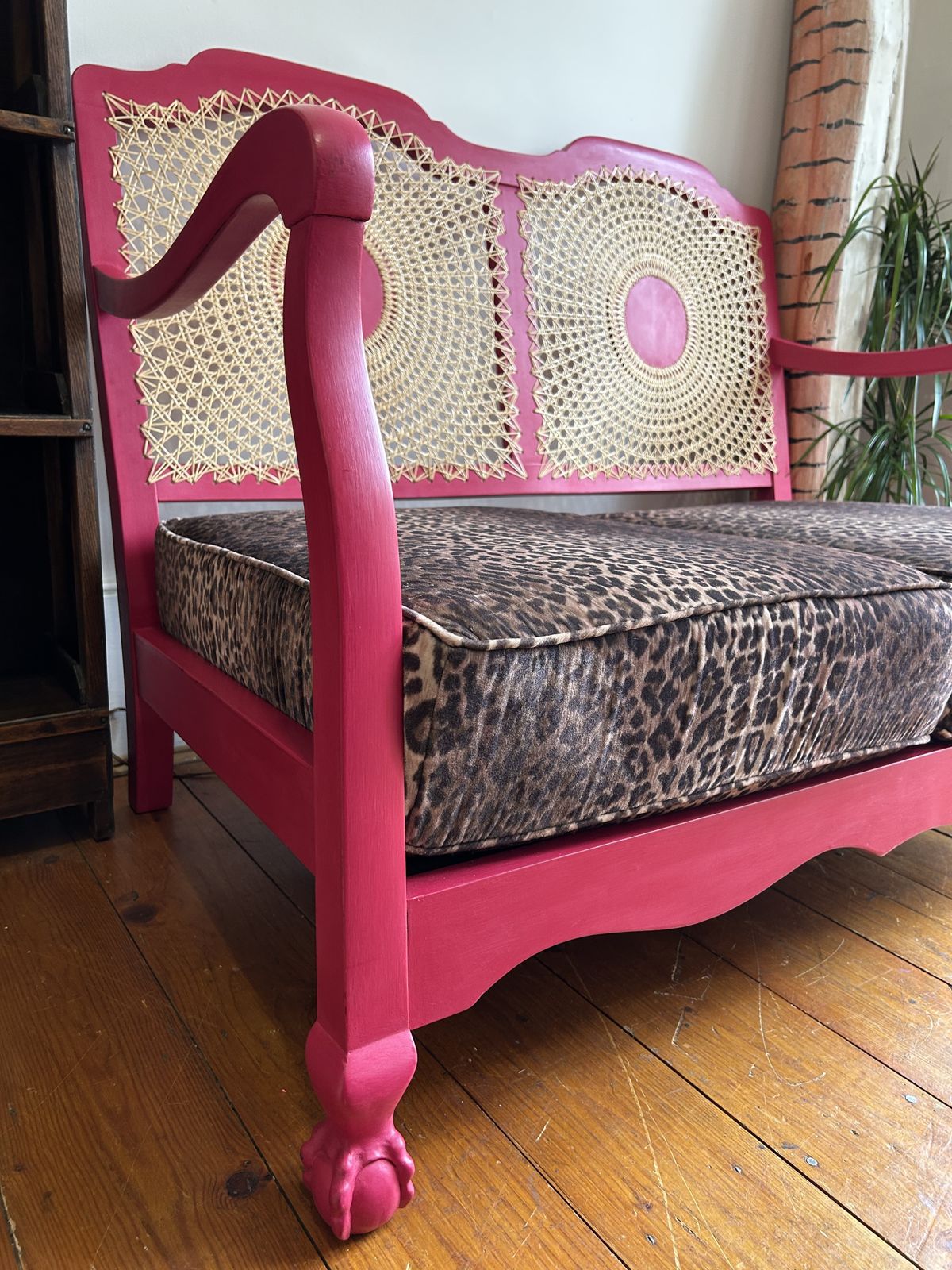 Pink And Leopard Print Cane Two Seater Sofa photo 765.0