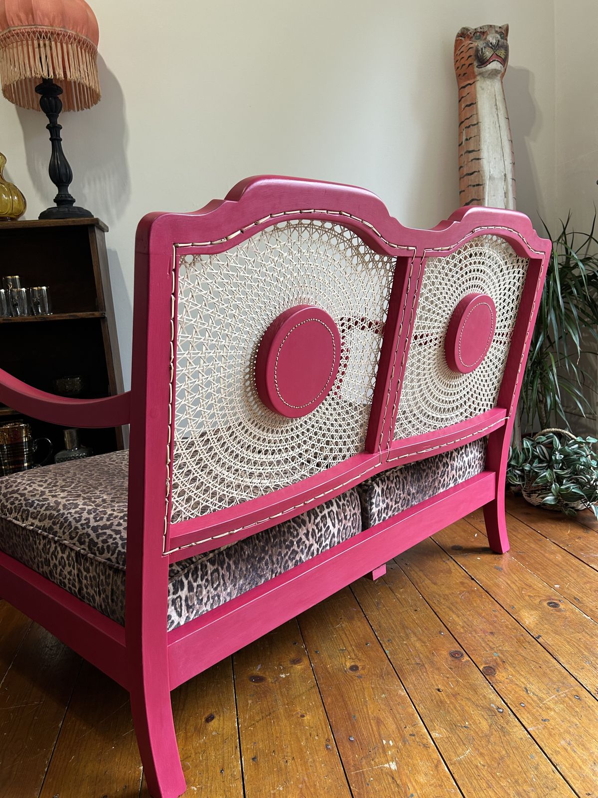 photo buy Pink And Leopard Print Cane Two Seater Sofa