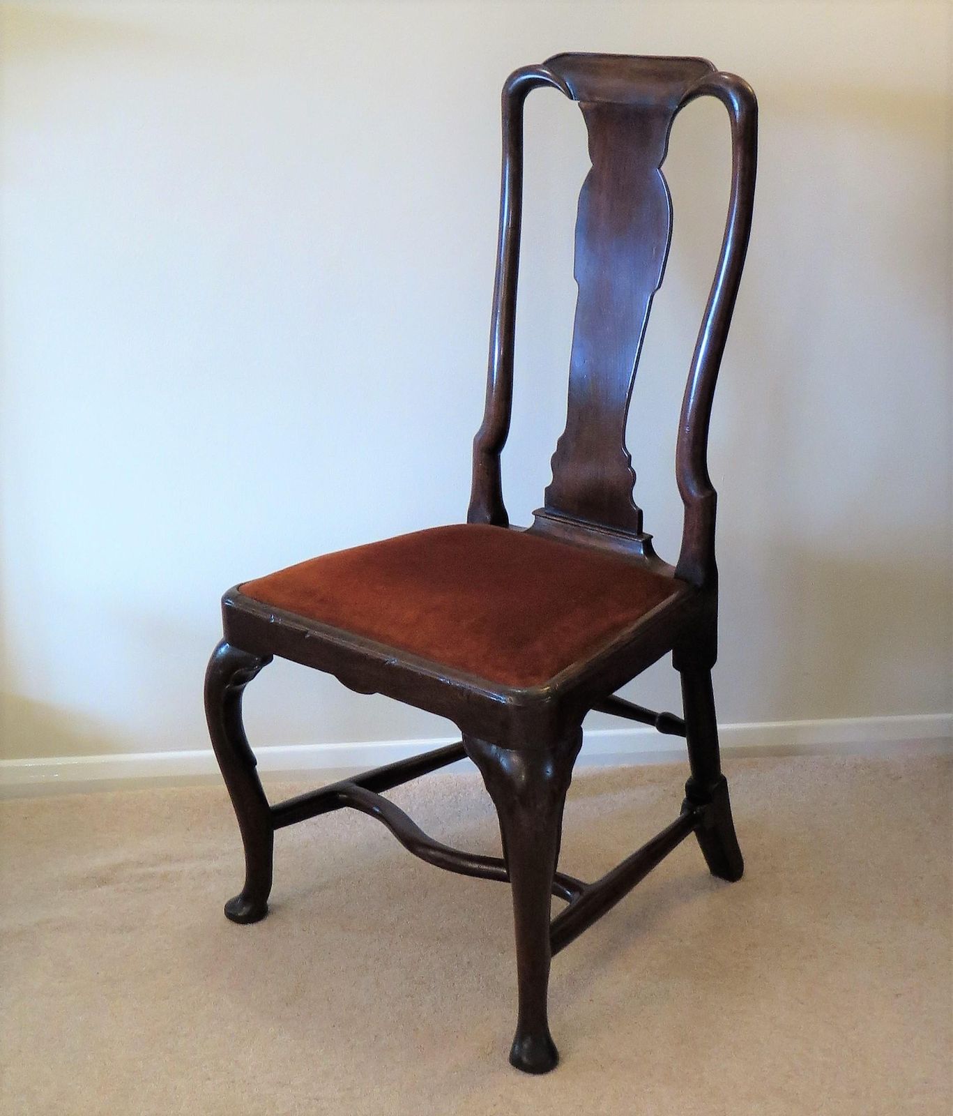 Furniture Antique Queen Anne Period Side Chair Fruitwood English,  Circa 1710 photo