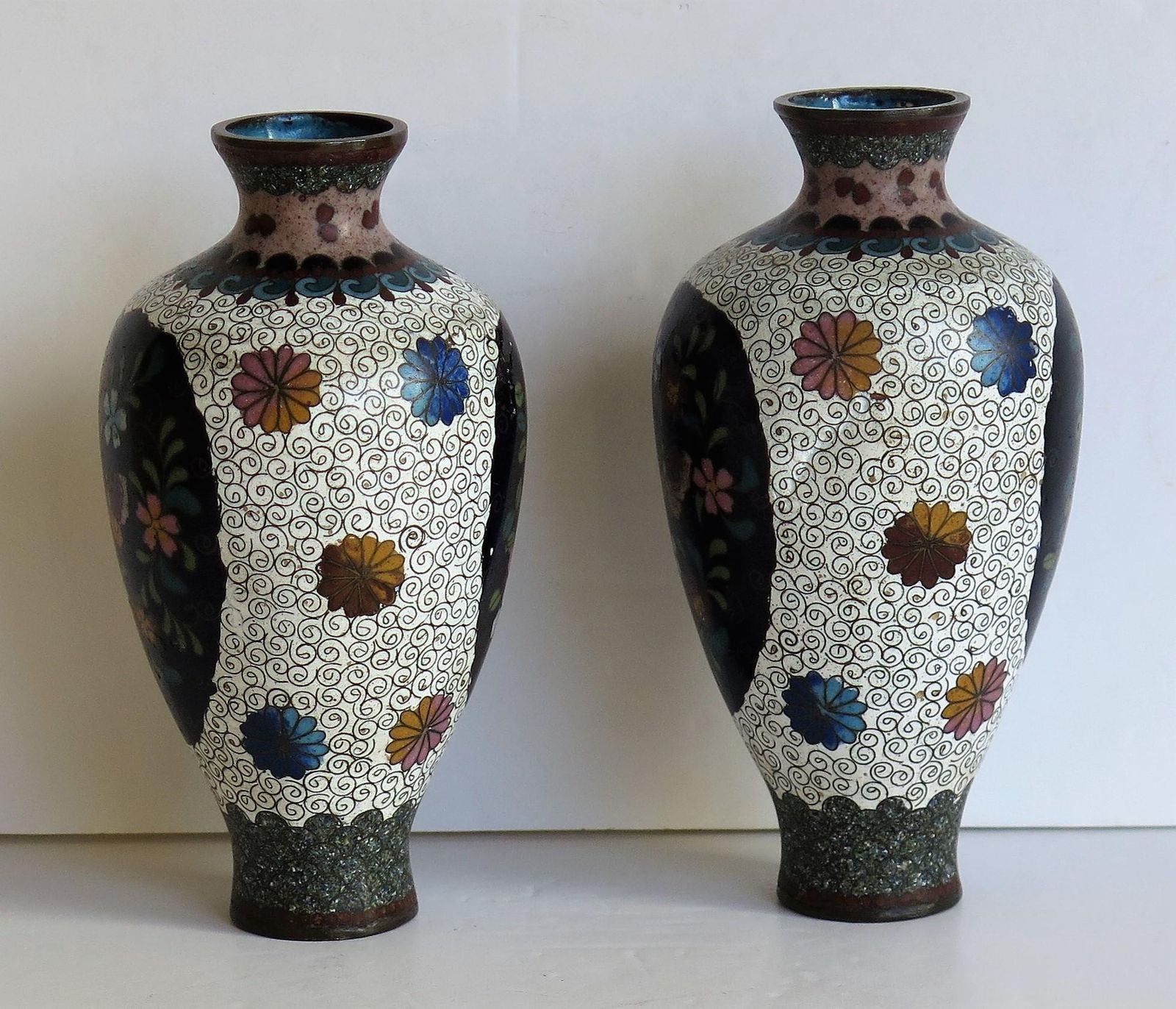 Japanese Cloisonné Vases Butterflies & Flowers, 19th Century Meiji Period, Pair photo for sale