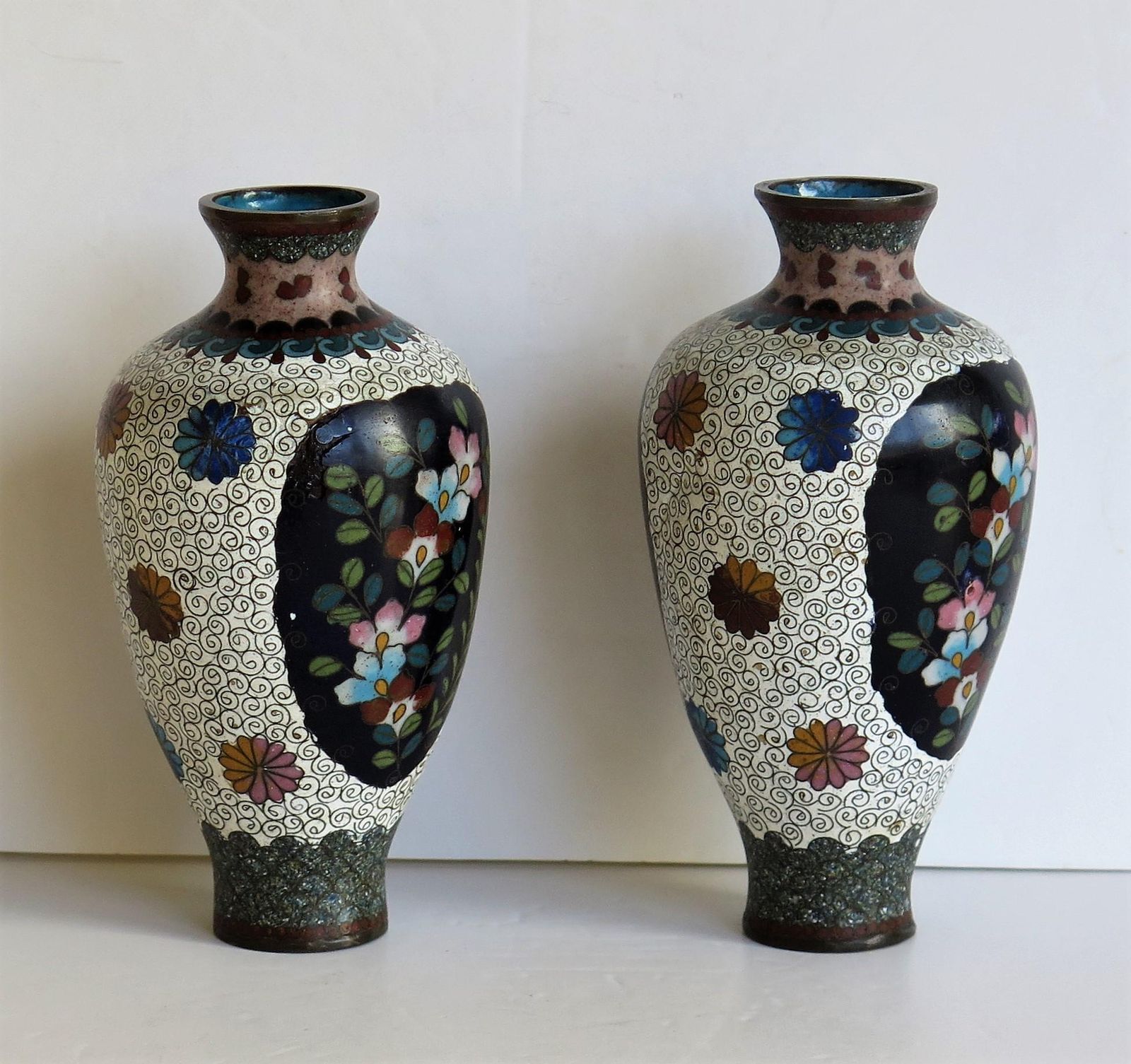 Japanese Cloisonné Vases Butterflies & Flowers, 19th Century Meiji Period, Pair photo Home Decor