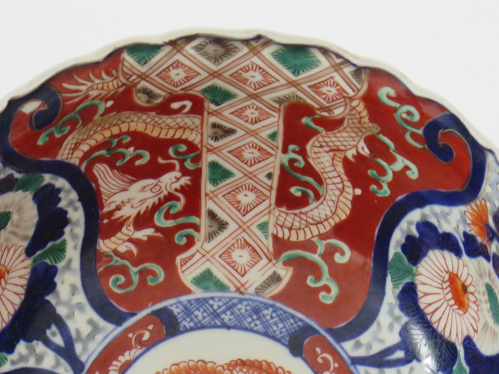 Home Decor Japanese Porcelain Bowl Hand Painted Vines, Flowers & Dragons, Meiji Ca 1860 photo