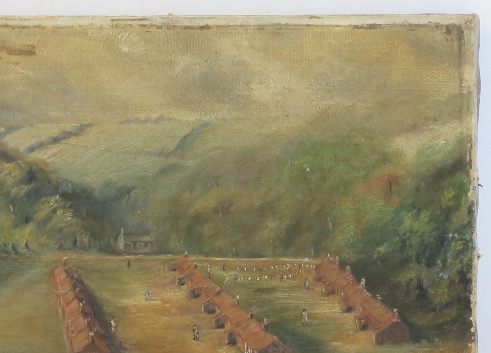 Original Oil Painting On Canvas Colonial Shanty Town Landscape, 19th C. photo Art