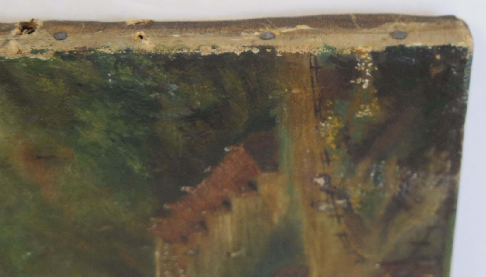 Original Oil Painting On Canvas Colonial Shanty Town Landscape, 19th C. photo buy