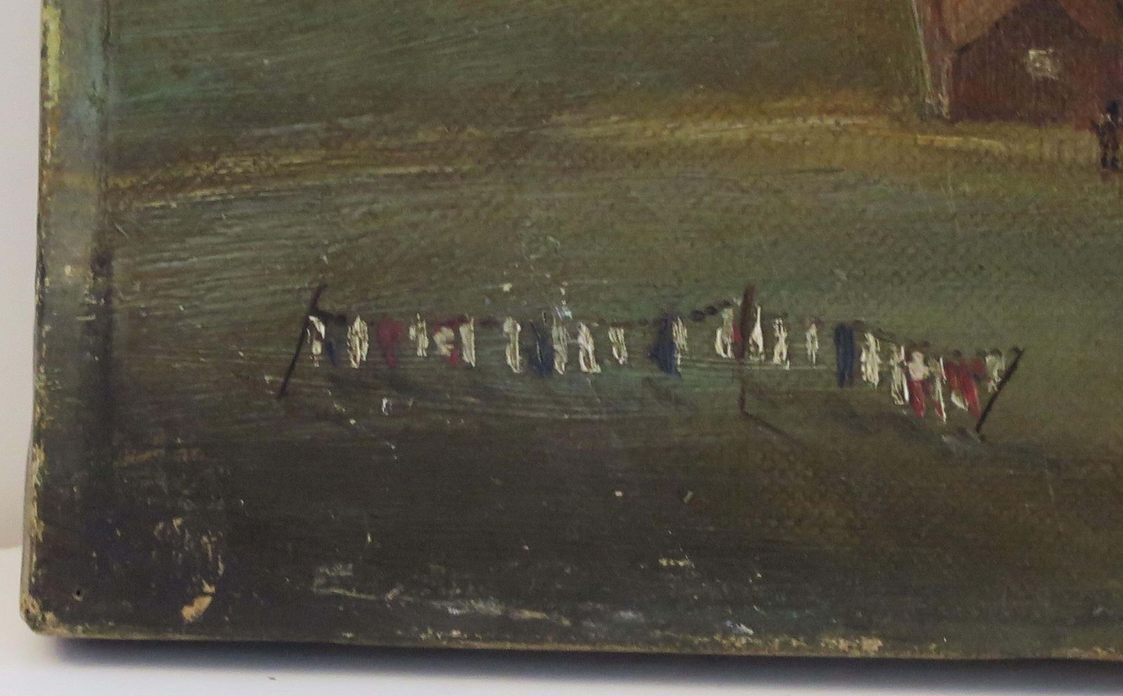 606.0 Original Oil Painting On Canvas Colonial Shanty Town Landscape, 19th C. photo
