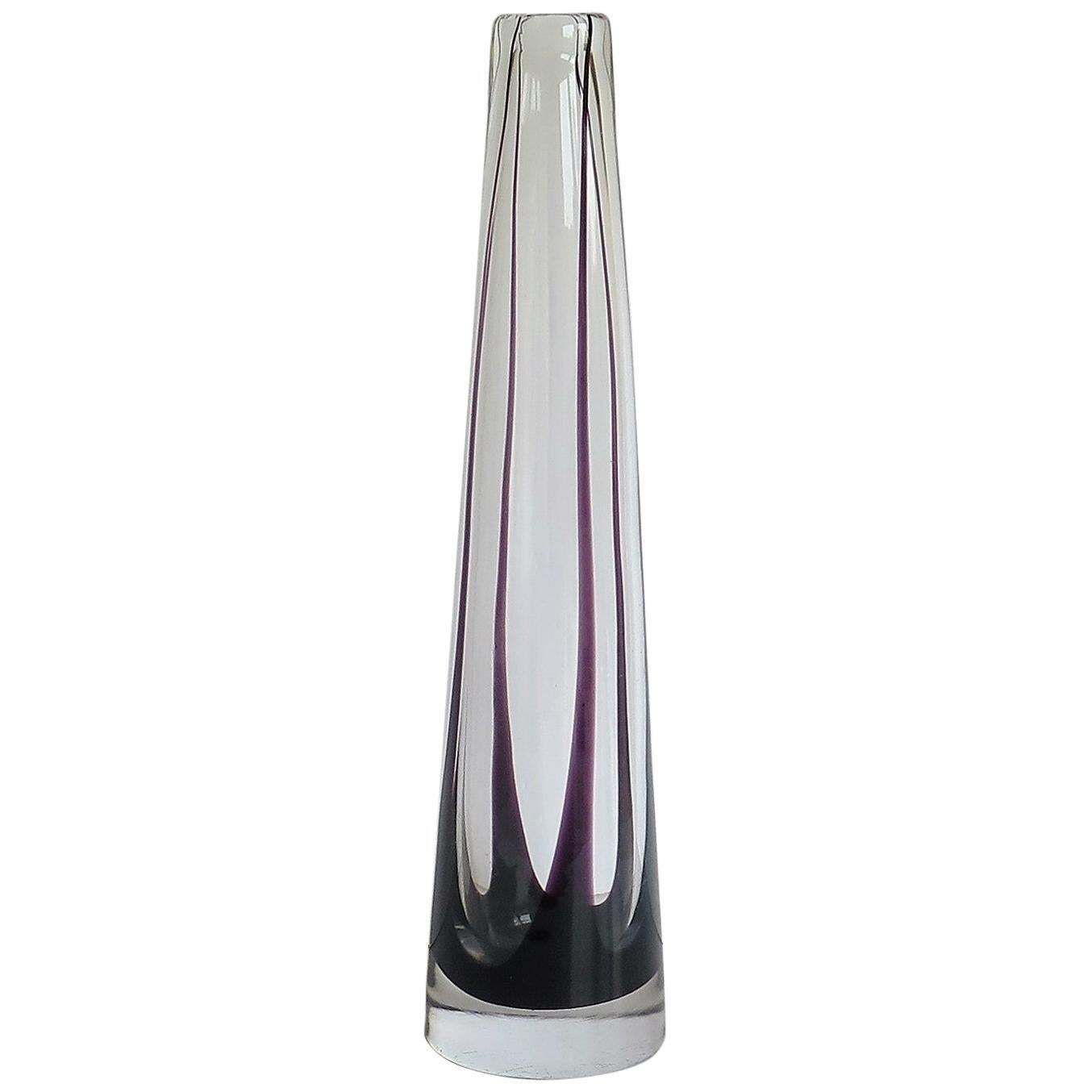 Tall Glass Sommerso Vase By Vicke Lindstrand For Kosta Glass, Sweden Circa 1960