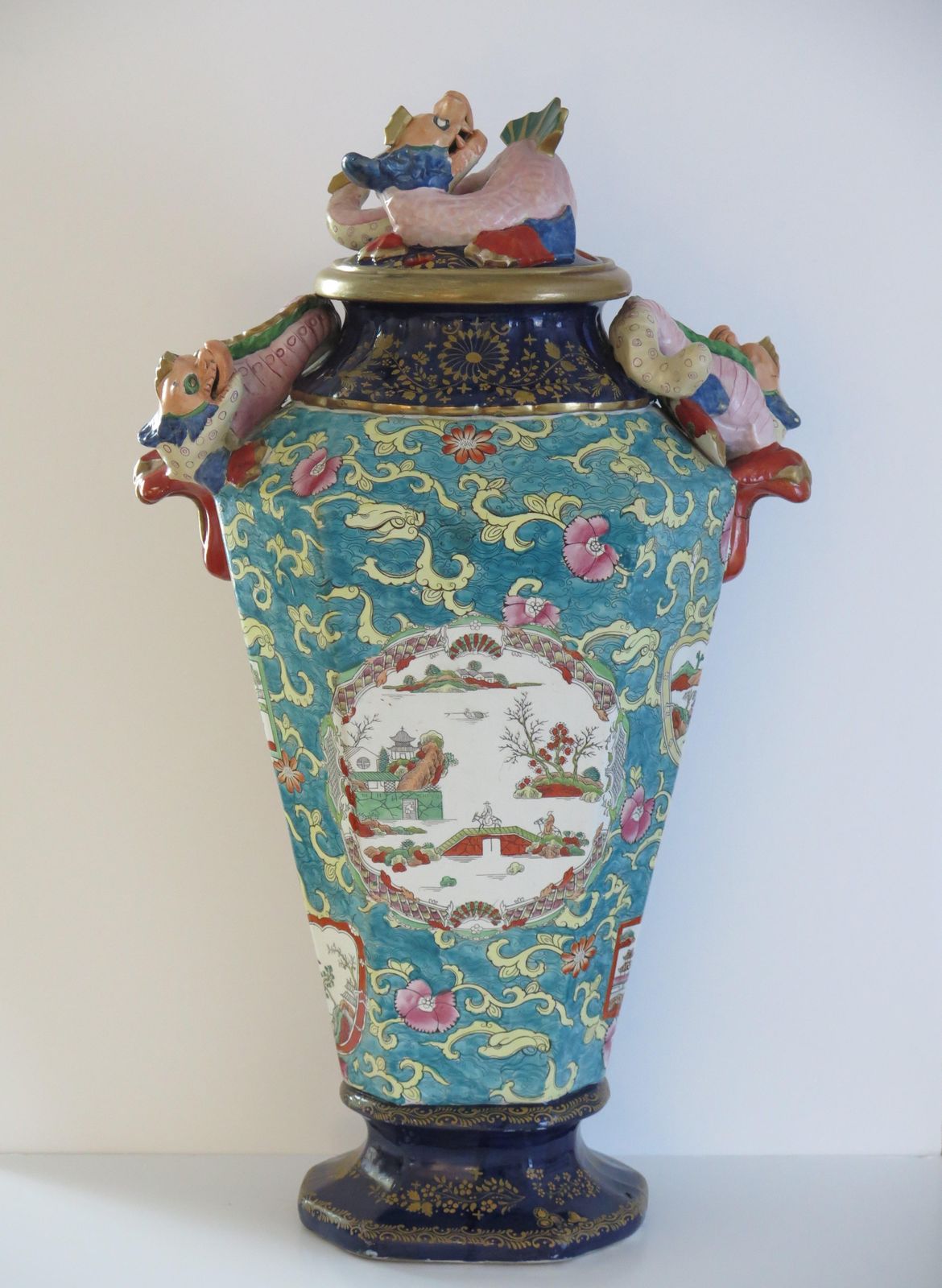 Rare Masons Ironstone Lidded Alcove Very Large Vase With Dragons, Ca 1825 photo furniture