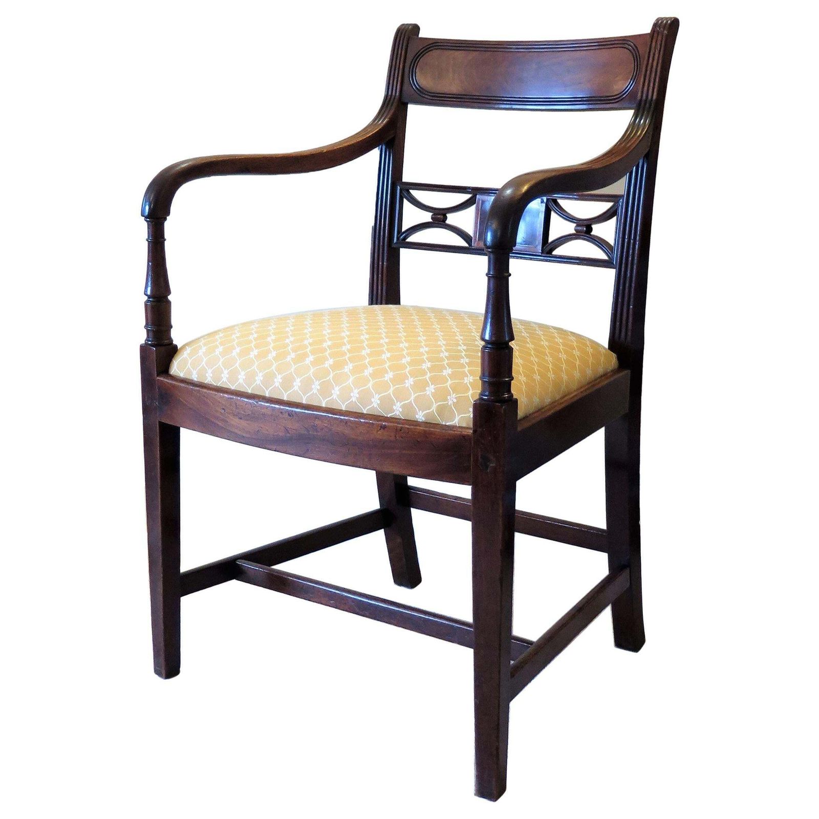 Georgian Armchair Carved Inlaid Mahogany, English Sheraton Circa 1790