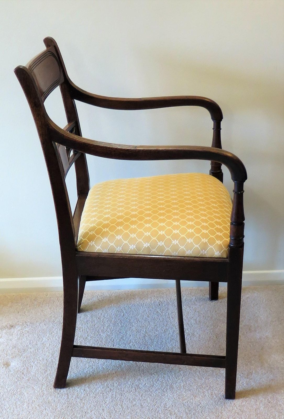Georgian Armchair Carved Inlaid Mahogany, English Sheraton Circa 1790 photo vinterior