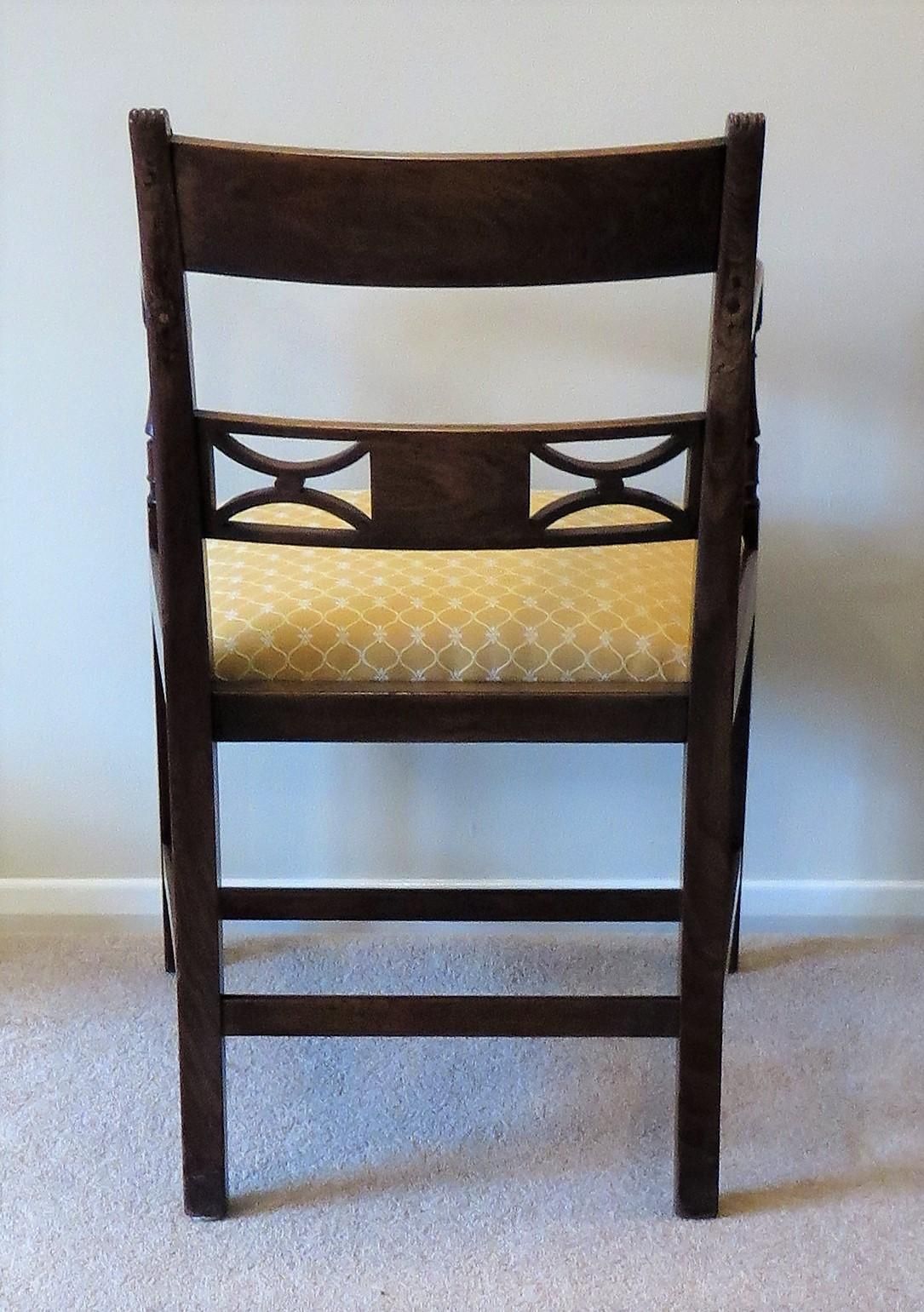 photo furniture Georgian Armchair Carved Inlaid Mahogany, English Sheraton Circa 1790