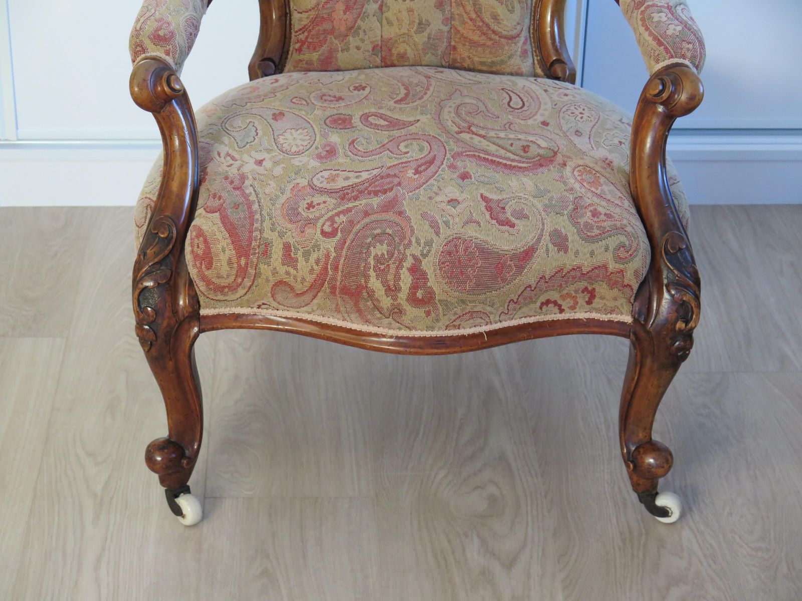 photo buy Mid 19th Century Spoon Back Open Armchair Walnut, English Victorian Circa 1850