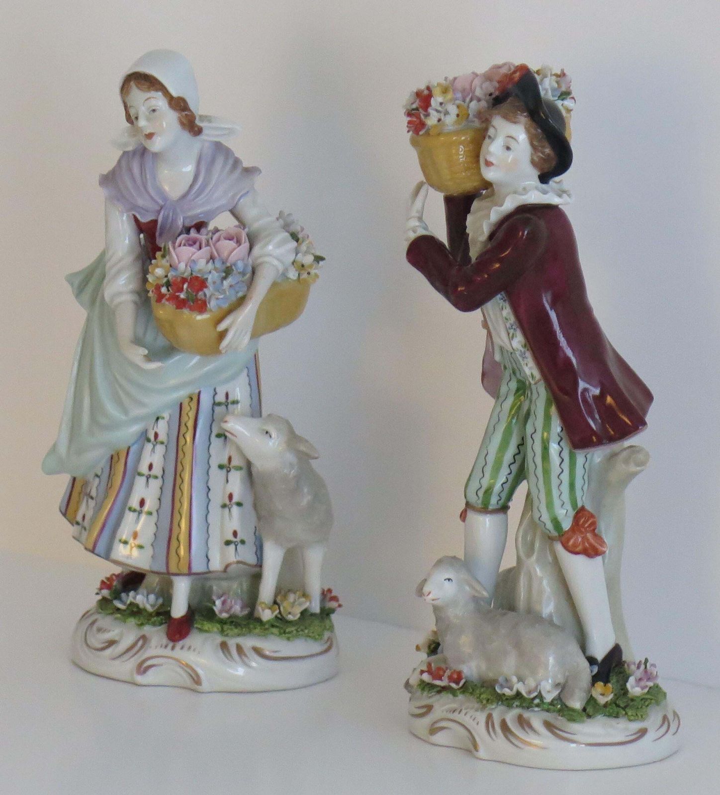 Pair Of Sitzendorf Figures Porcelain Flower Sellers, German Fully Marked Ca 1920 photo Home Decor