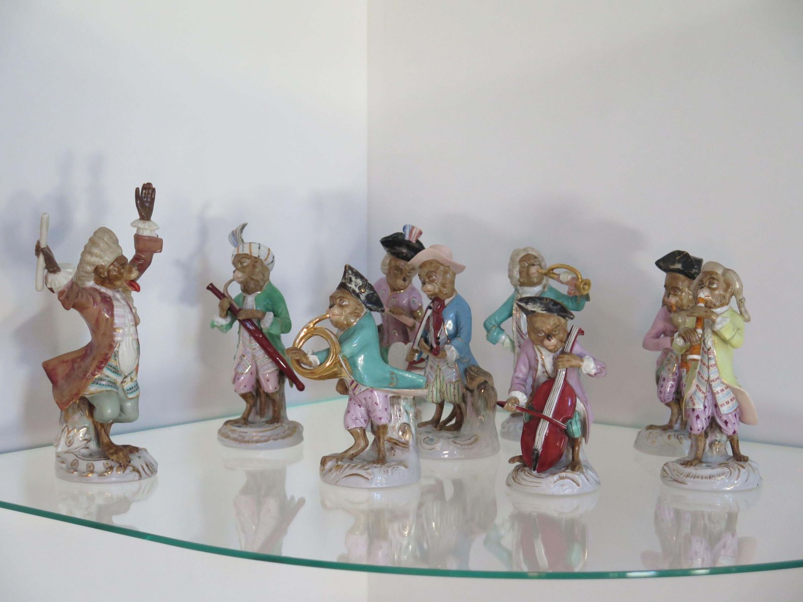 Monkey Figurine Nine Piece Set Musical Band By Sitzendorf Porcelain, Circa 1910 photo vintage