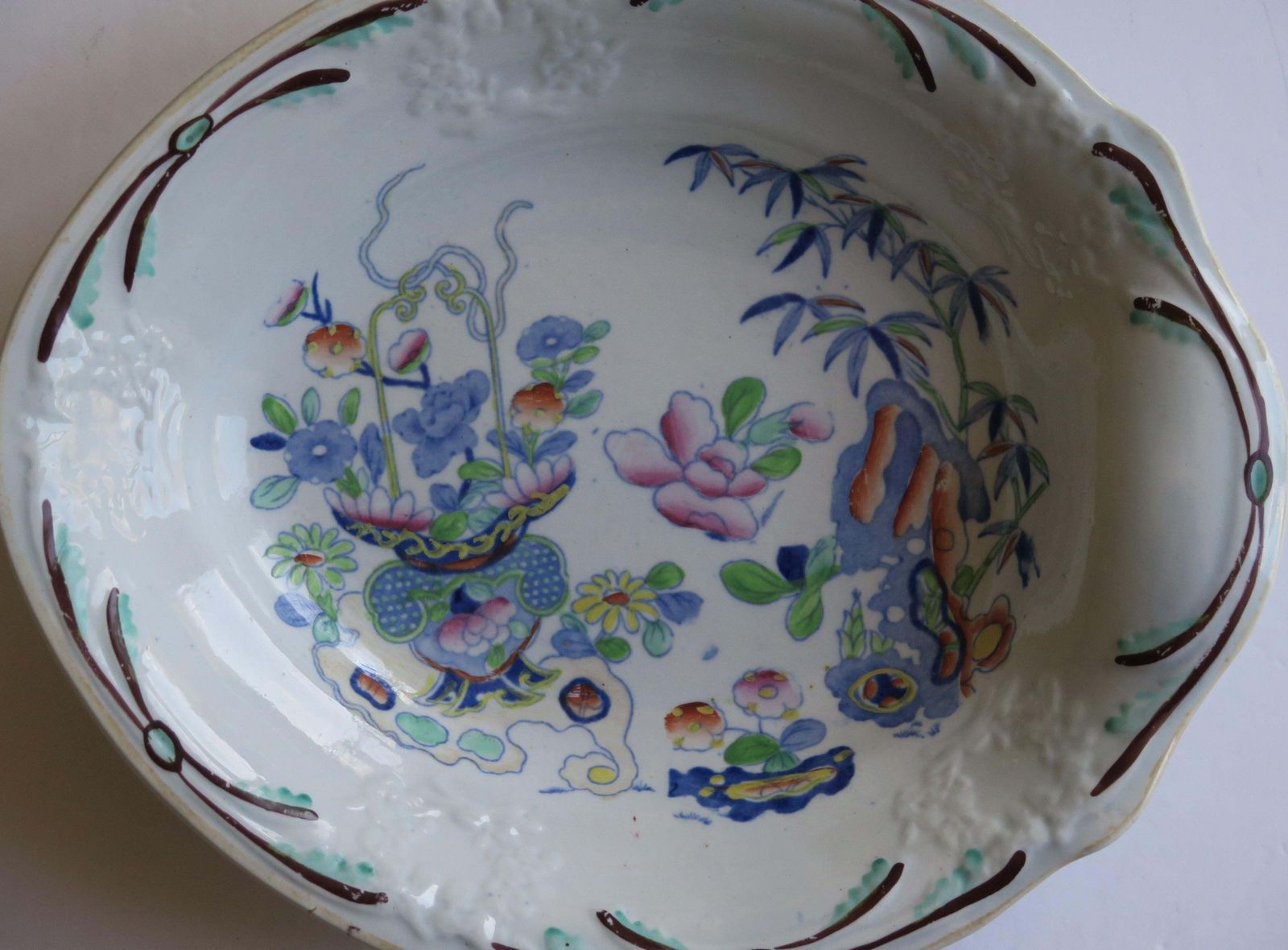 Georgian Dish By Stephen Folch Bamboo & Basket Pattern Royal Arms Mark, Ca 1825 photo vintage