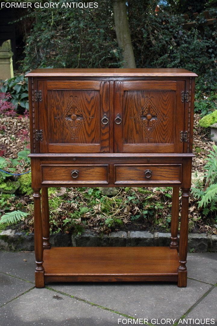 495.0 A Jaycee Autumn Gold Carved Oak Drinks / Cocktail / Wine Cabinet photo