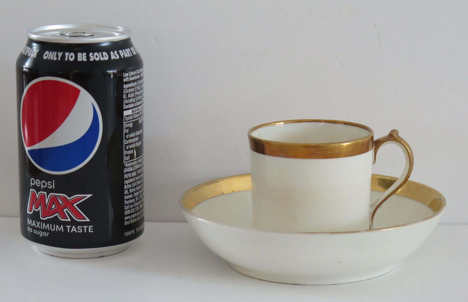 photo for sale Georgian Miles Mason Coffee Can & Saucer Porcelain Hand Gilded Ptn C13, Ca 1805