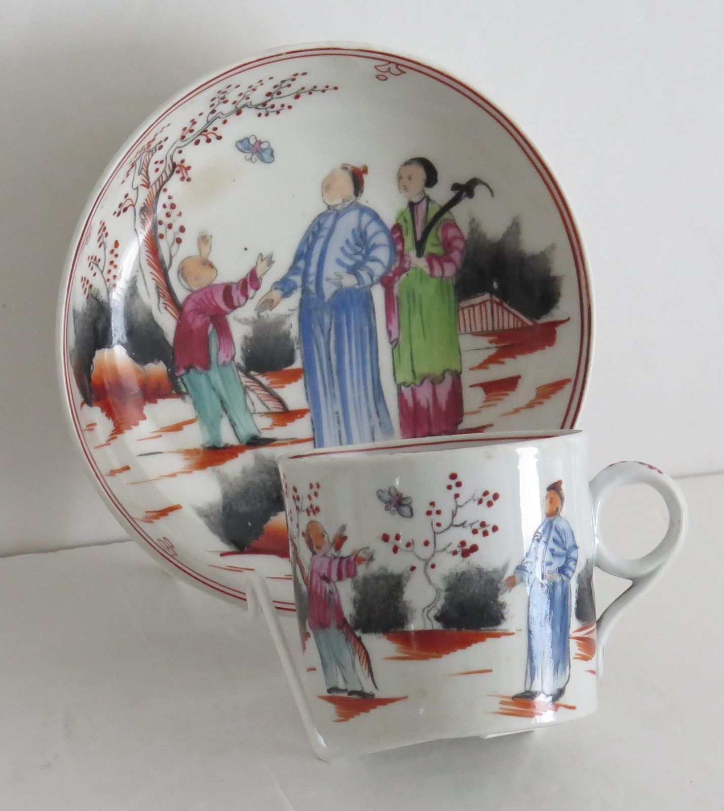 Early New Hall Porcelain Coffee Can & Saucer Duo Chinese Pattern 421, Circa 1800 photo for sale