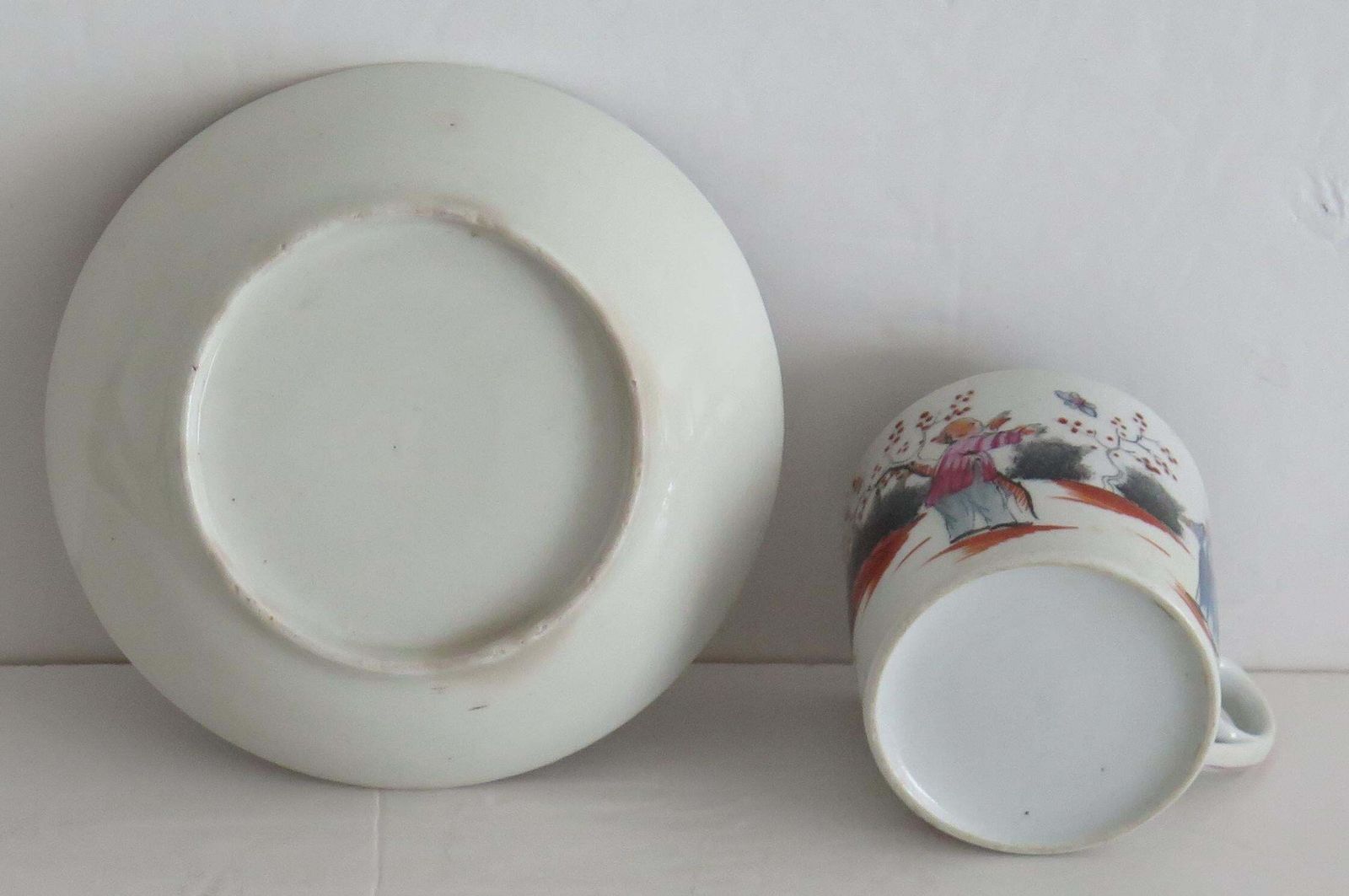 photo vintage Early New Hall Porcelain Coffee Can & Saucer Duo Chinese Pattern 421, Circa 1800