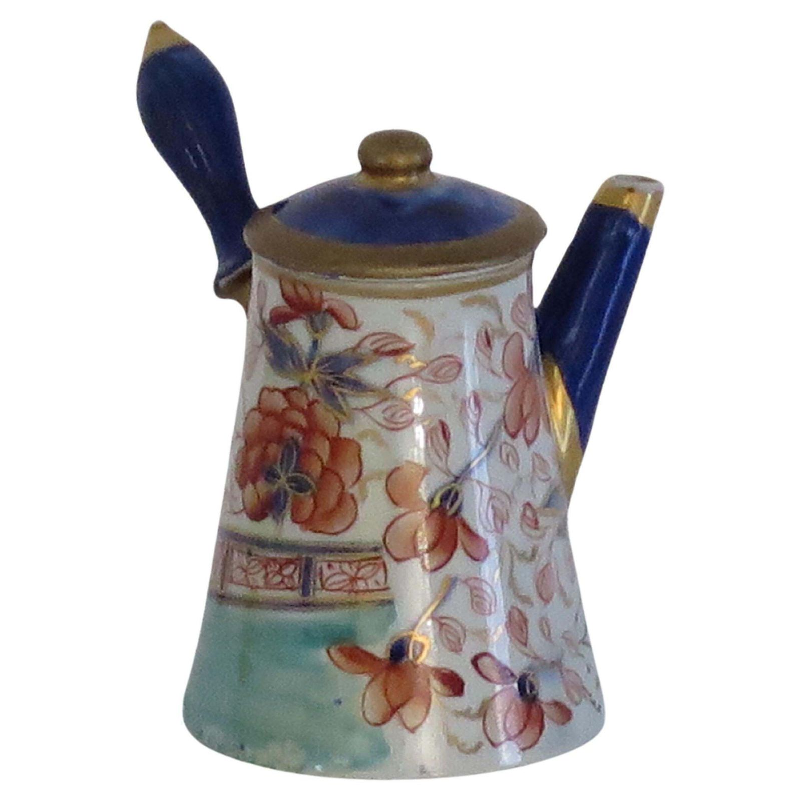 Very Rare Masons Ironstone Miniature Coffee Pot In Gold Rose Japan Ptn, Ca 1820