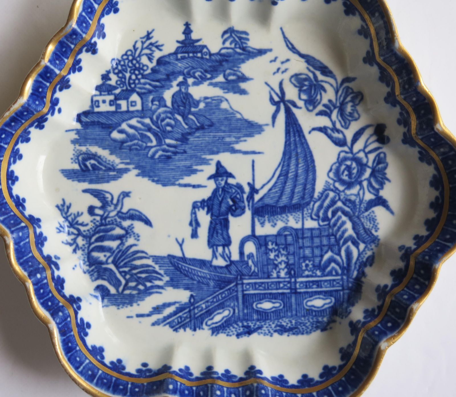 First Period DR. Wall Worcester Porcelain Teapot Stand Fisherman Ptn, Circa 1775 photo furniture