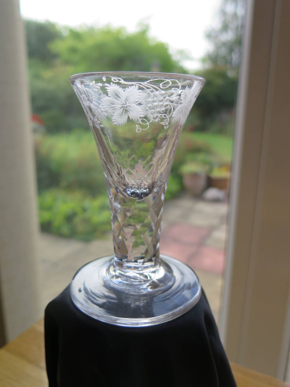 George III Firing Drinking Glass Hand Blown Facet Stem Engraved Bowl, Circa 1785 photo furniture