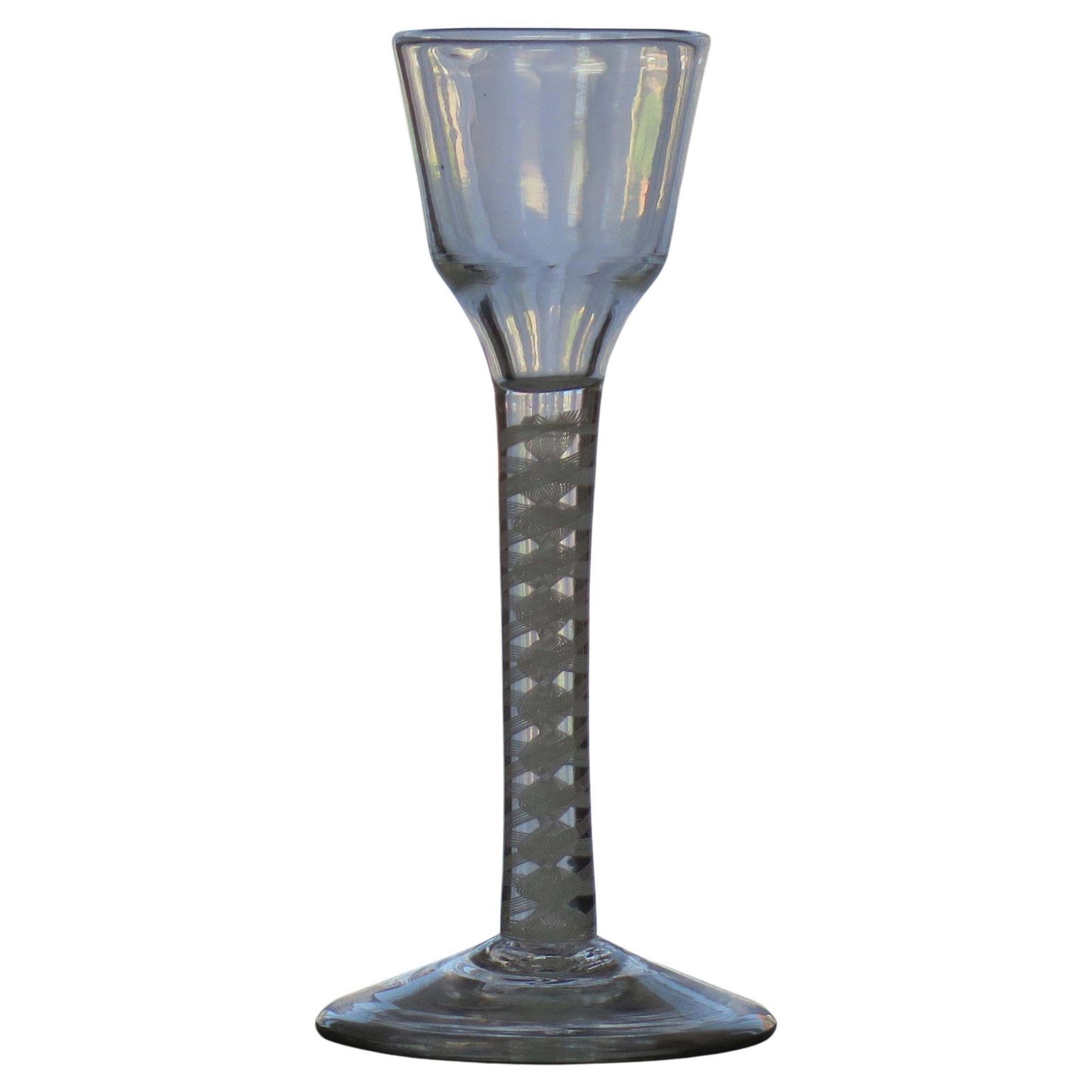 Mid 18th Century Cordial Wine Glass Hand Blown Cotton Twist Stem, English C 1765