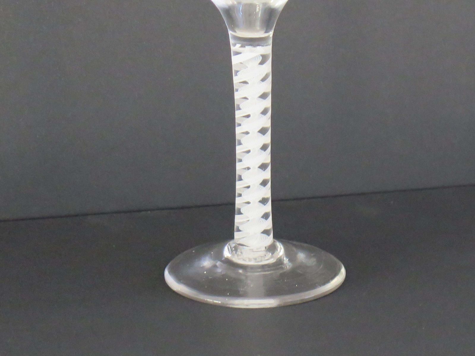 photo for sale Mid 18th Century Cordial Wine Glass Hand Blown Cotton Twist Stem, English C 1765