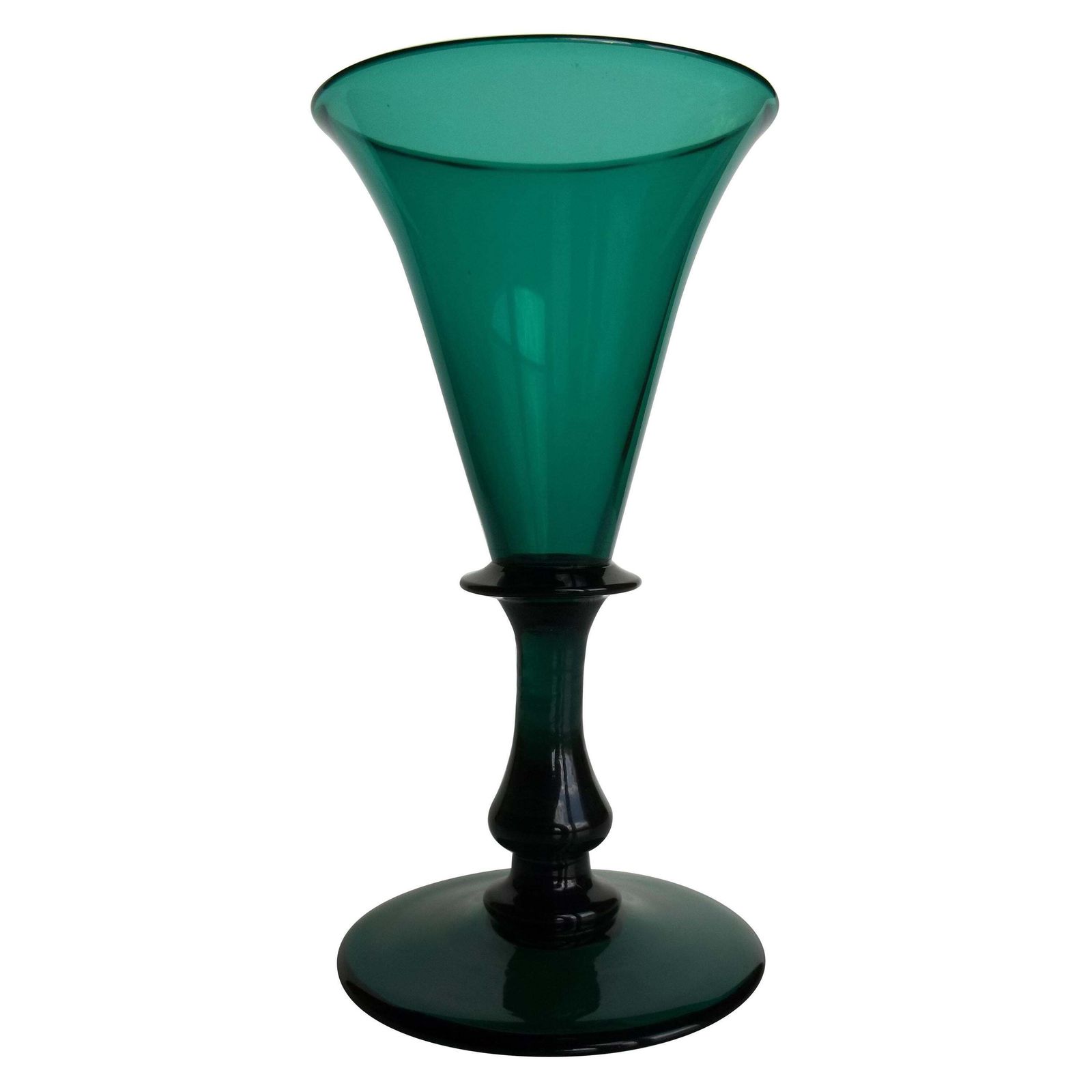 Georgian Wine Glass Bristol Green Bell Bowl Knopped Stem, English, Circa 1815
