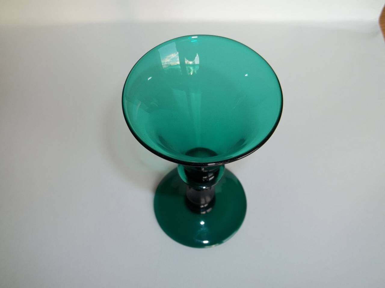 Georgian Wine Glass Bristol Green Bell Bowl Knopped Stem, English, Circa 1815 photo vintage