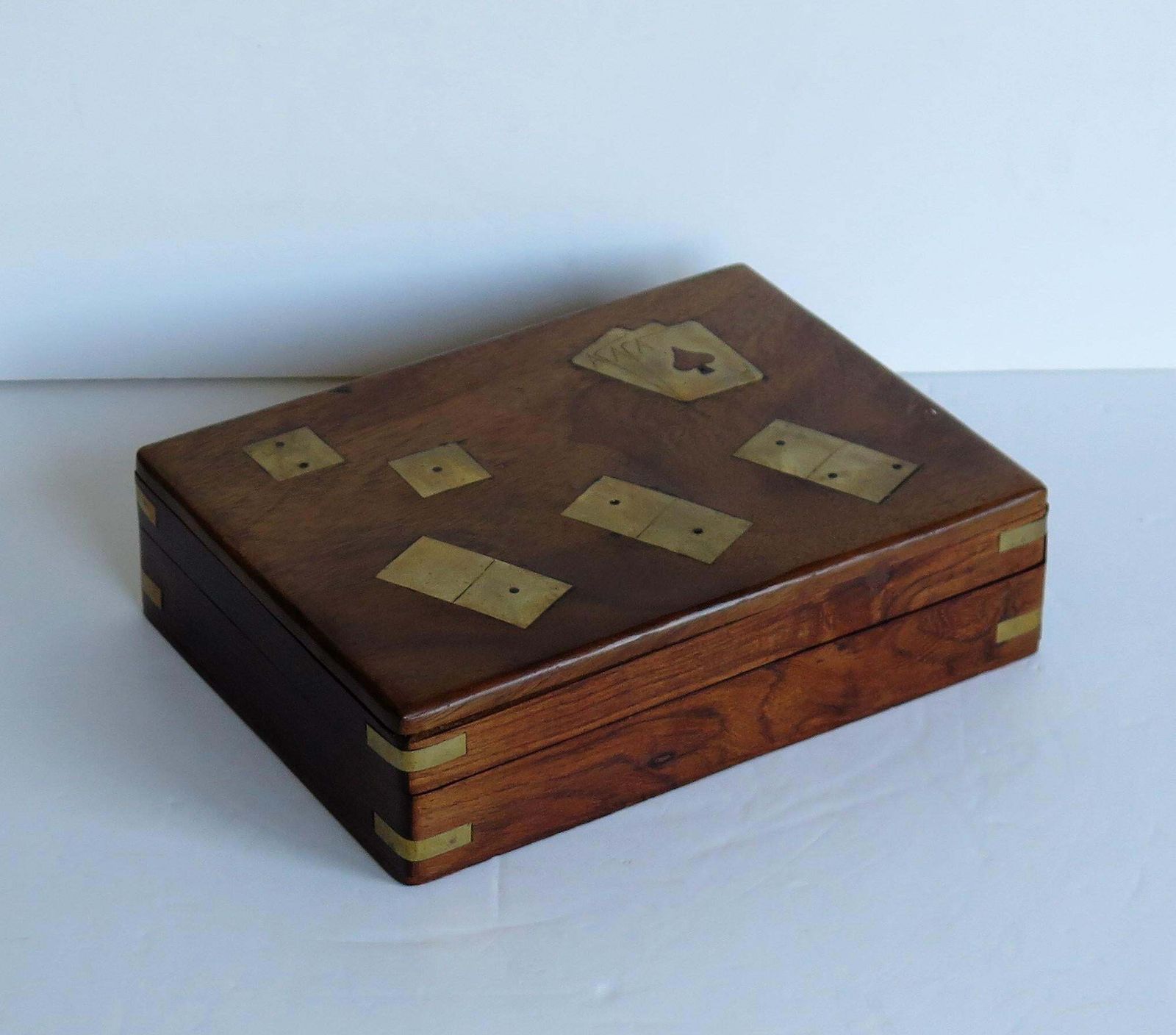 Complete Handmade Game Box With Dominoes, Six Dice & Playing Cards, Circa 1940s photo Home Decor
