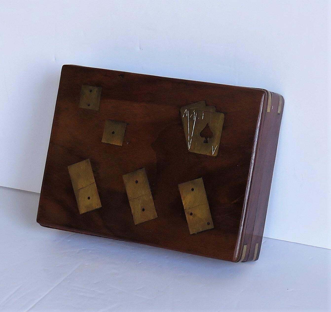 photo furniture Complete Handmade Game Box With Dominoes, Six Dice & Playing Cards, Circa 1940s