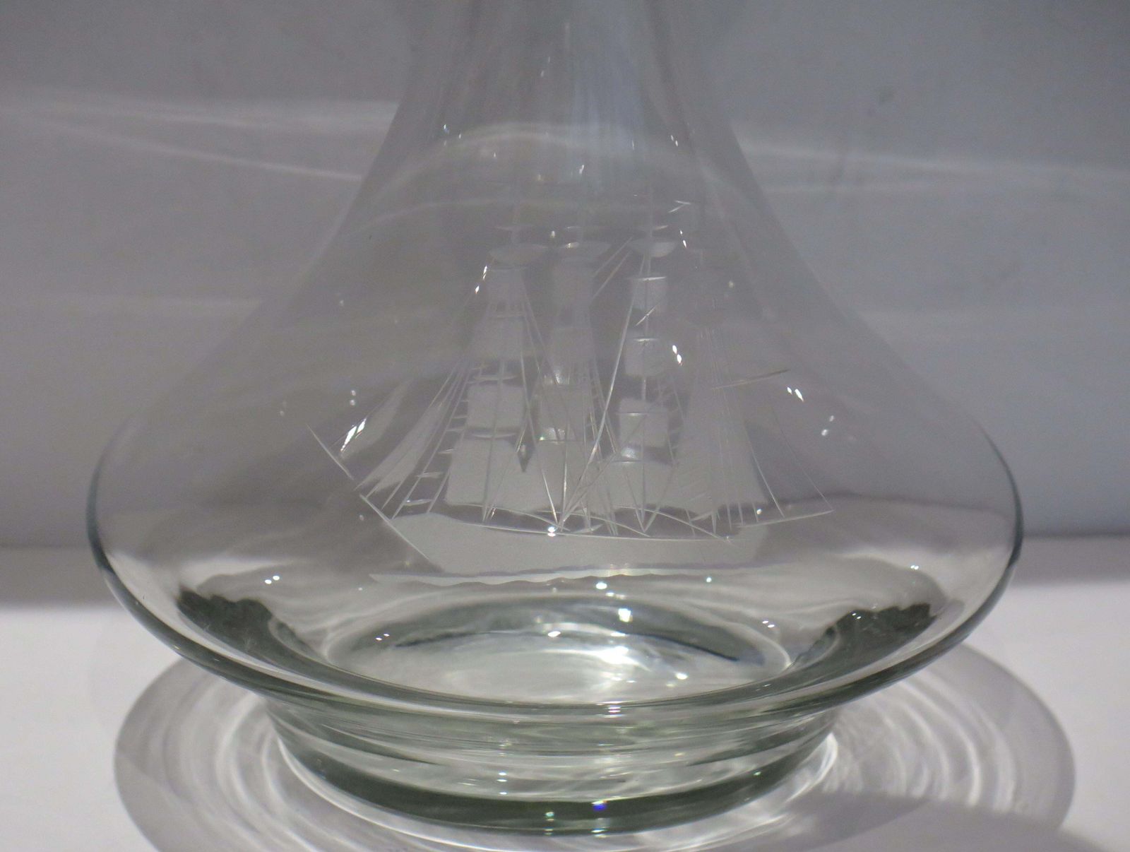 Large Lead Cut Glass Ship's Decanter With Engraved Sailing Ship, Circa 1930 photo Home Decor