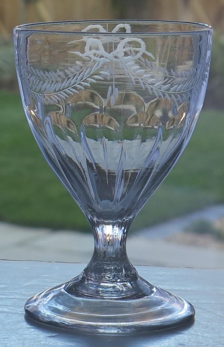 Georgian Rummer Drinking Glass Engraved Handblown Lead Glass, English, Ca 1800 photo furniture