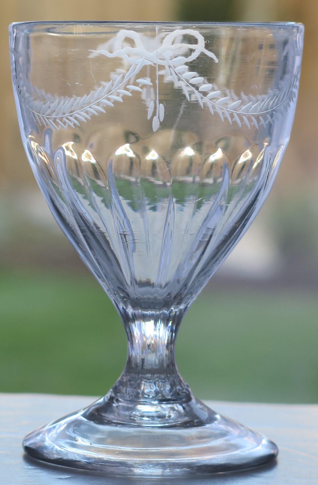 Georgian Rummer Drinking Glass Engraved Handblown Lead Glass, English, Ca 1800 photo for sale