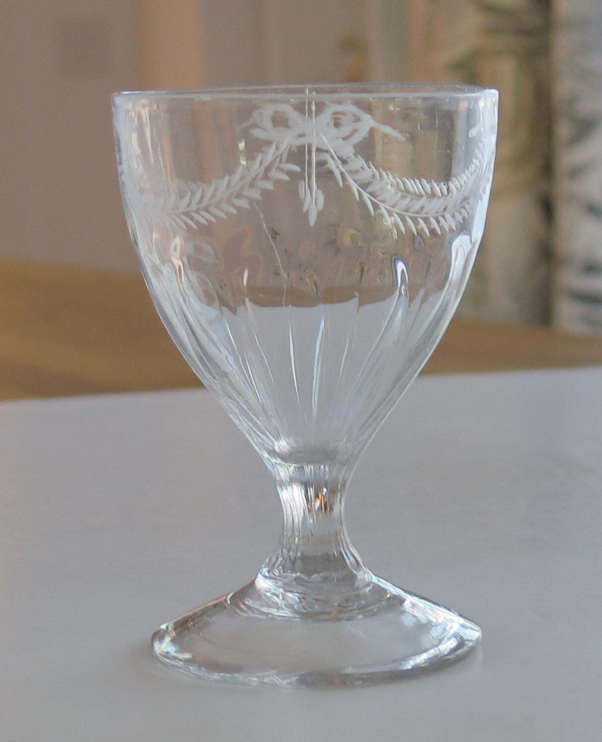 Georgian Rummer Drinking Glass Engraved Handblown Lead Glass, English, Ca 1800 photo vinterior