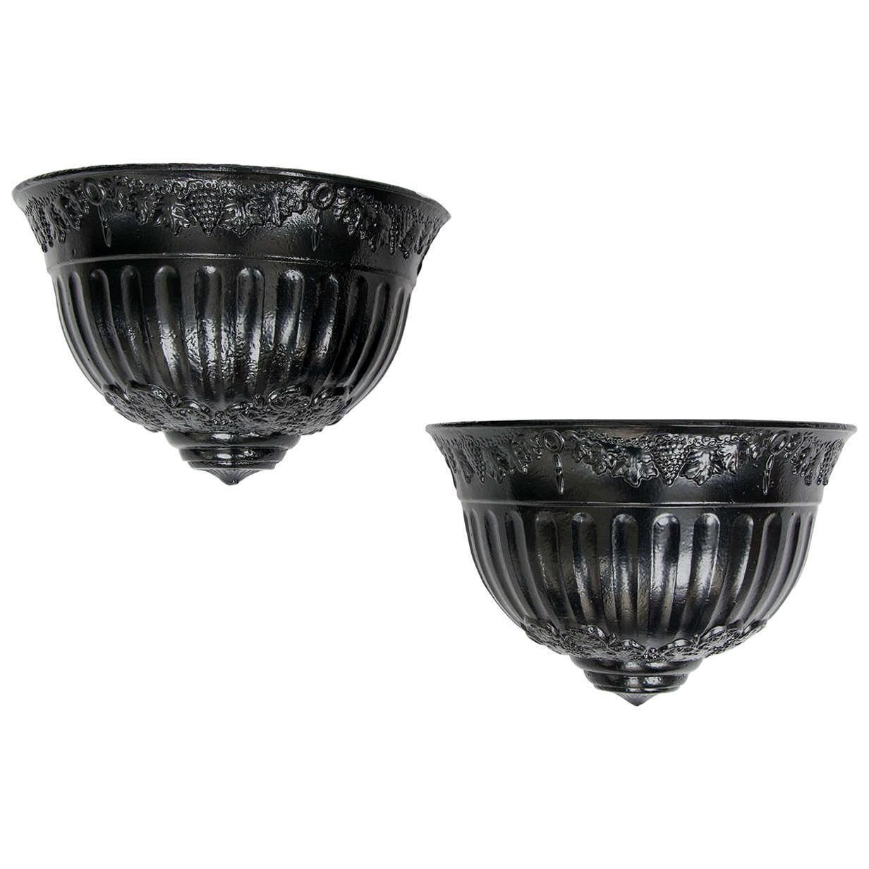 Pair Georgian Regency Period Wall Planters Cast Iron With Good Detail, Ca 1820