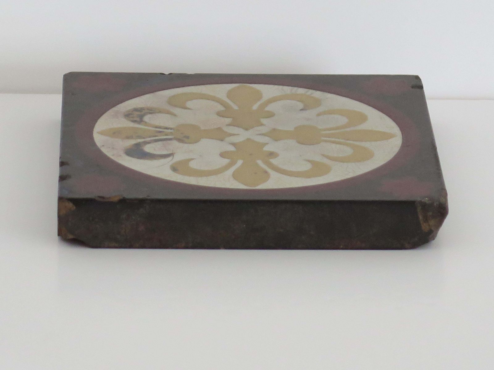 Home Fixtures Ceramic Tile By William Godwin In Fleur De Lis Pattern, English 19th Century photo