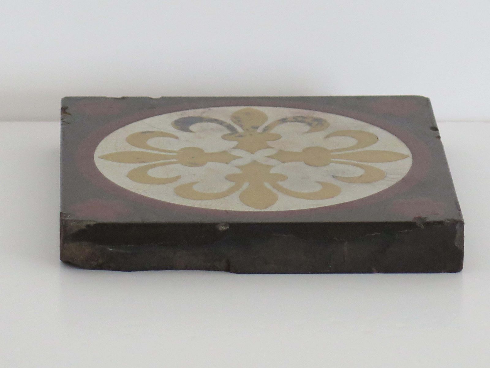 141.0 Ceramic Tile By William Godwin In Fleur De Lis Pattern, English 19th Century photo